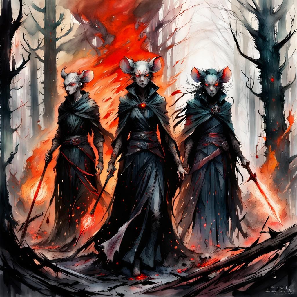Epic Watercolor: Two Evil Mice Wizards