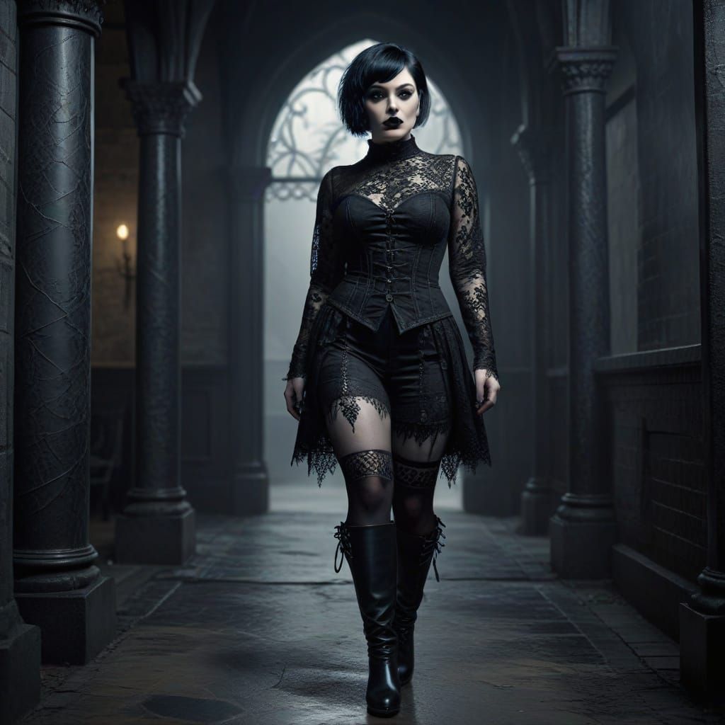 Goth Woman with Black Lace and Dark Makeup