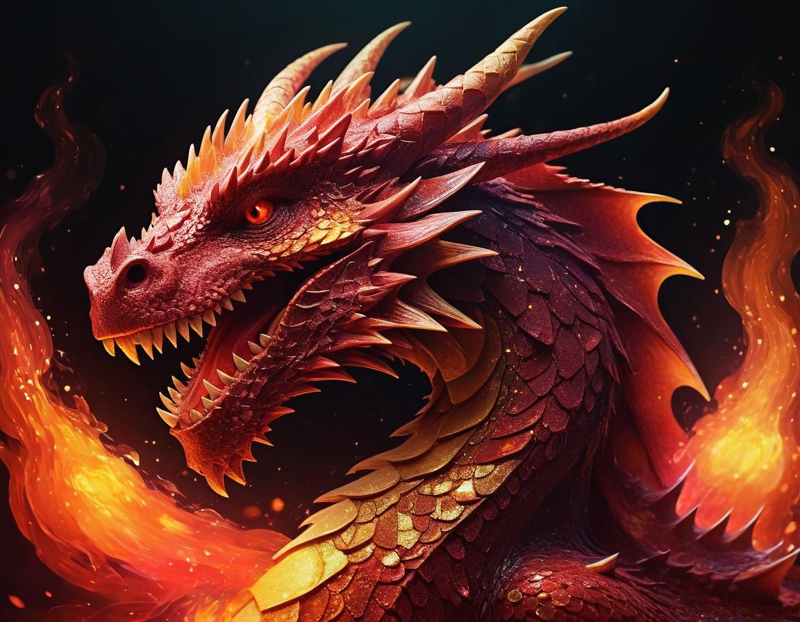 Friendly Dragon Breathing Colorful Fire in Abstract Style