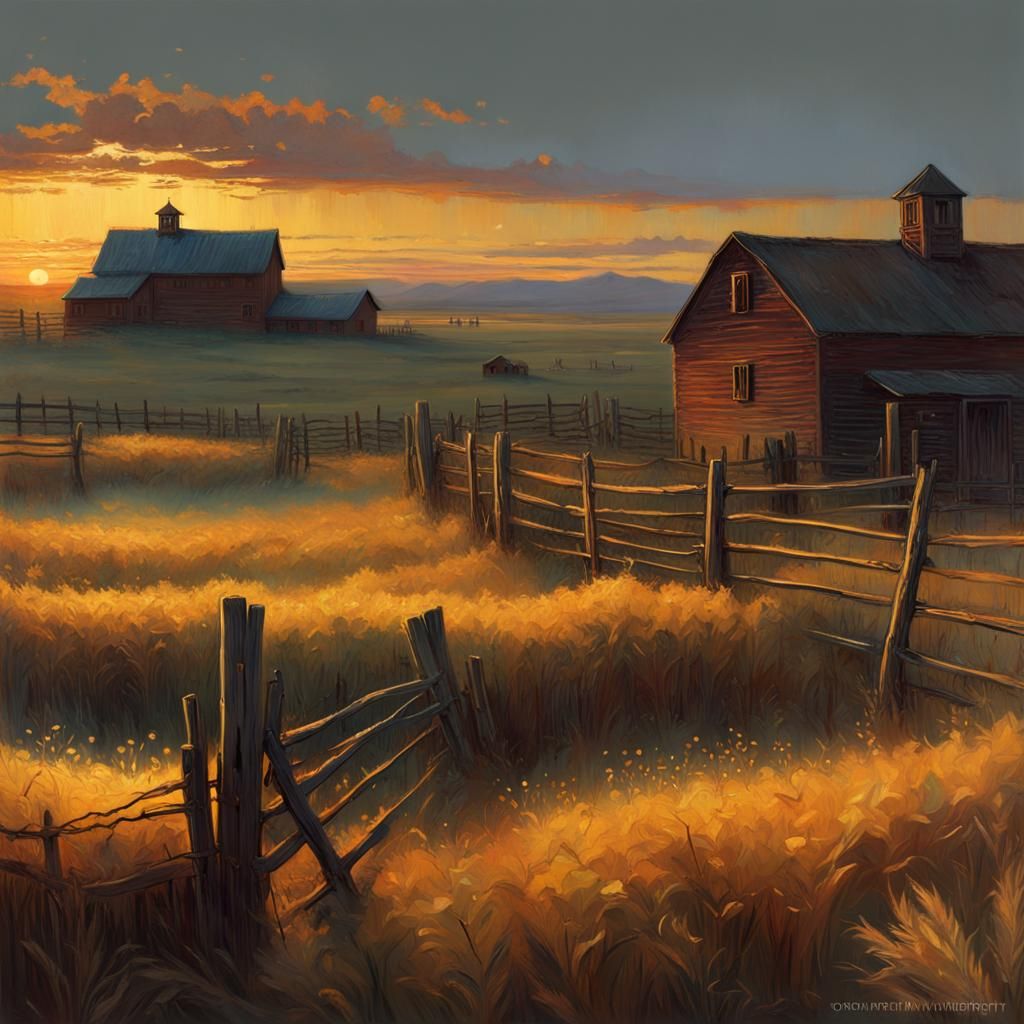 Luminous Sunset: Cattle Grazing in a Wheat Field