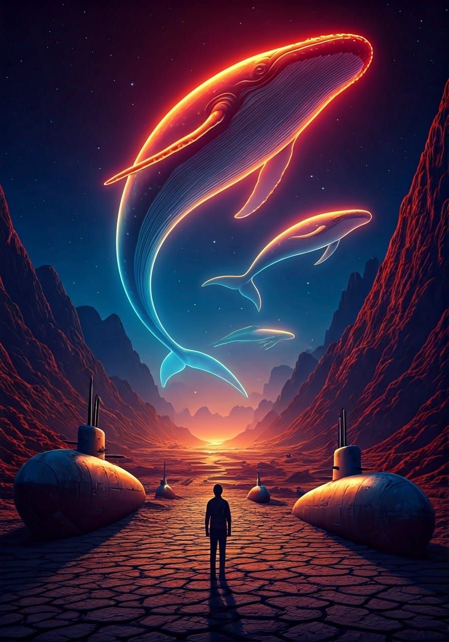 Flying Titan Whale Over Submarine Graveyard