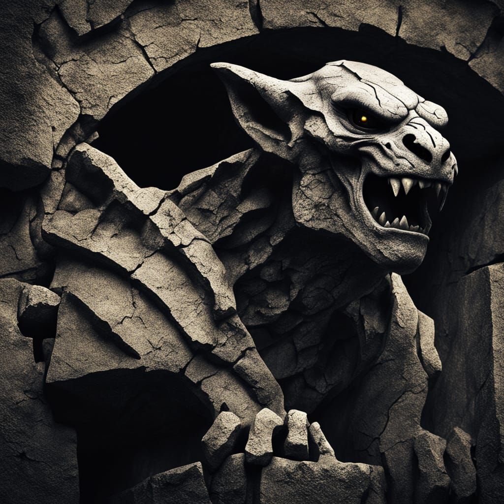 Gothic Gargoyle with Shadow Tear in Moonlight