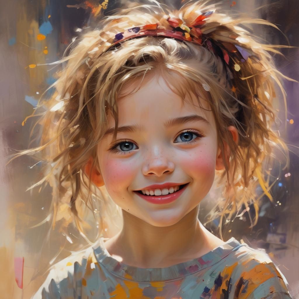 Happy Girl Portrait in Impressionistic Style