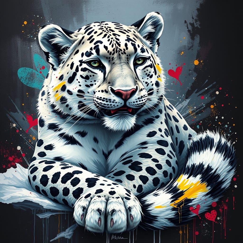 Beautiful Snow Leopard in Graffiti Splash Art Style