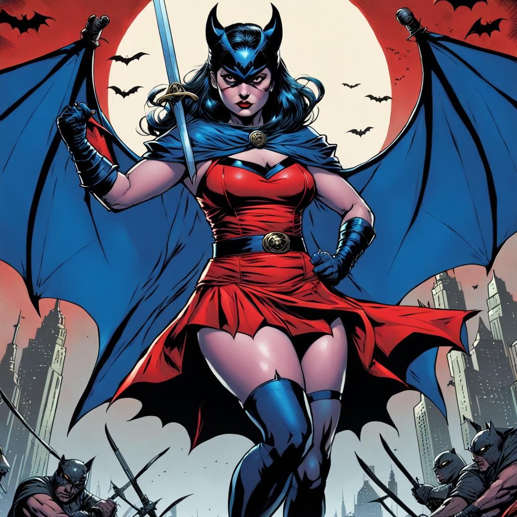 Blue-Skinned Winged Woman with Swords in Comic Art