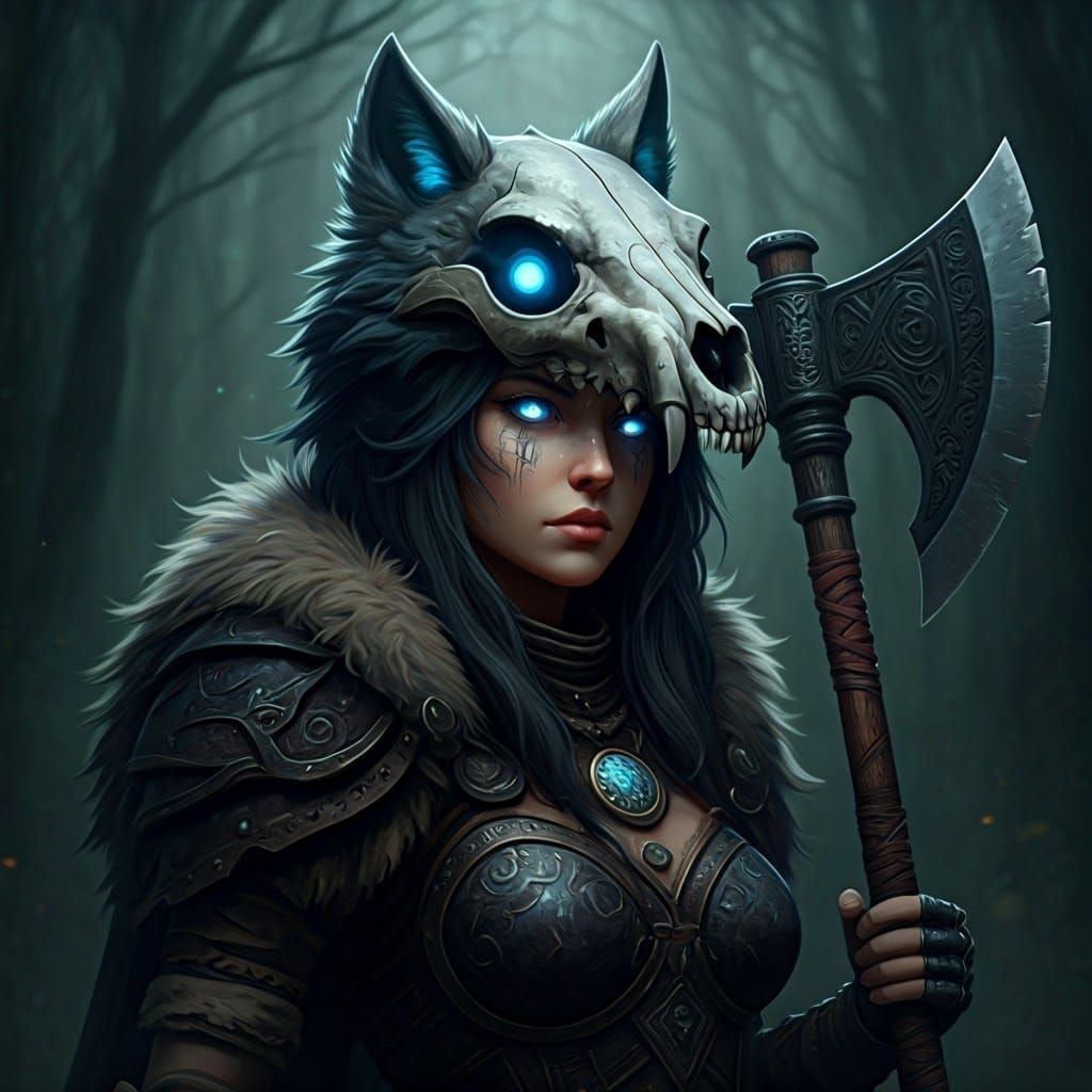 Wolf Skull Warrior in Mystical Forest