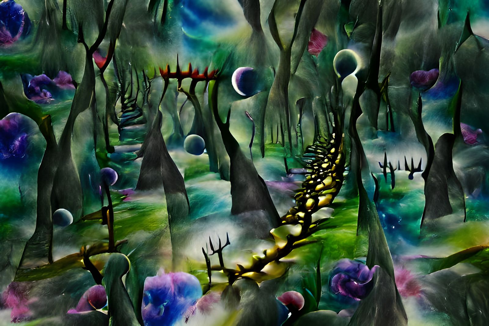 Enchanted Thorn Forest: Dreamlike Watercolor Landscape