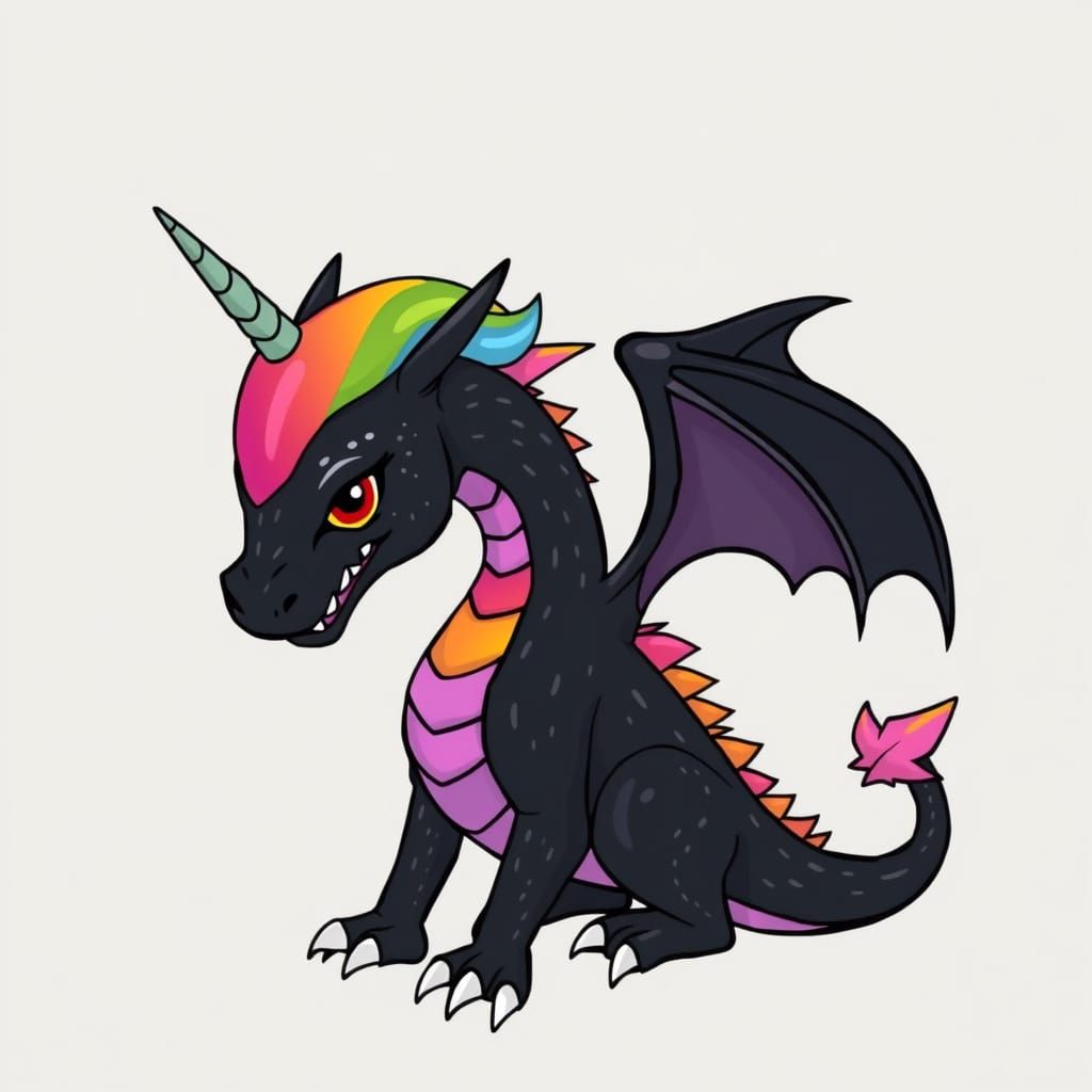 Vibrant Rainbow Dragon with Unicorn Horn