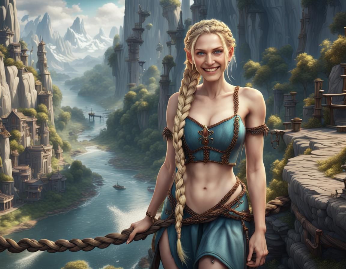 blonde hair, braids, smiling at the viewer, masterpiece 4k