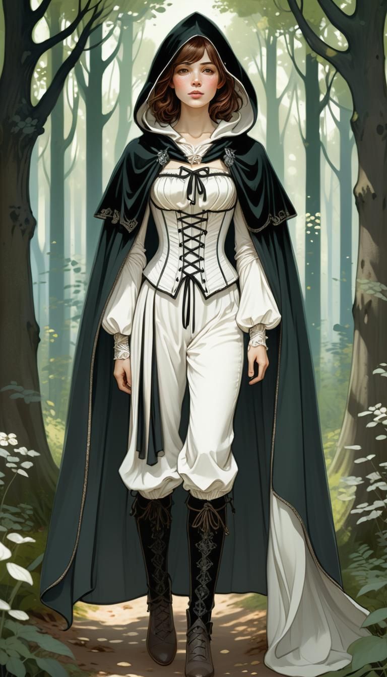 Freckled Girl in Cloak, Art Nouveau Fantasy Illustration