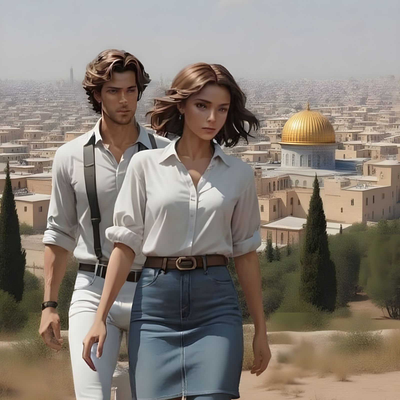 Couple Holding Hands in Detailed Matte Painting Style