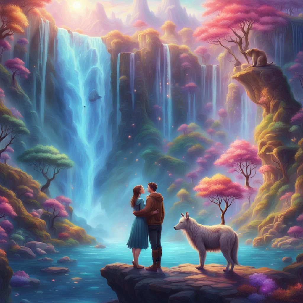Magical Waterfall: Ethereal Embrace in Fantasy Art