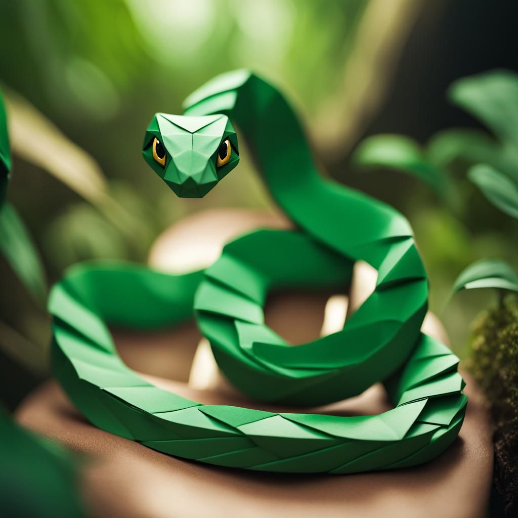 Origami Snake in Jungle Papercraft Style