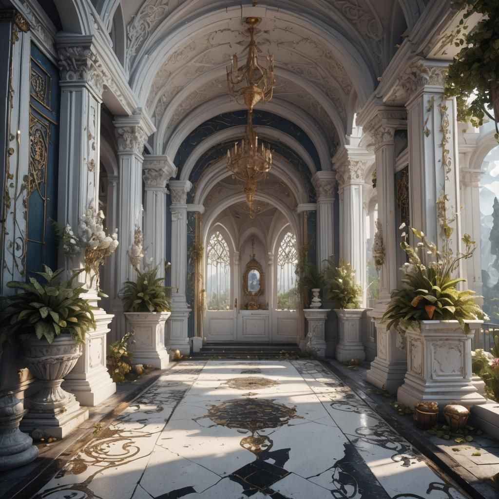 Fantastical White Entryway in Detailed Matte Painting