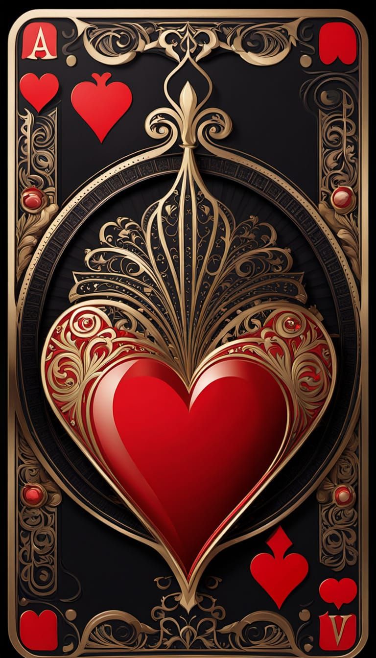 Surreal Metallic Ace of Hearts Card in Egyptian-Inspired Sty...