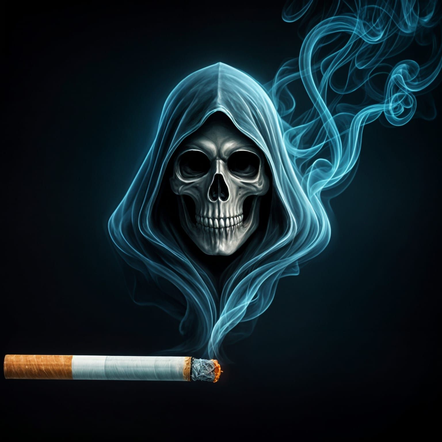 Grim Reaper Emerges from Cigarette Smoke in Haunting Surreal...