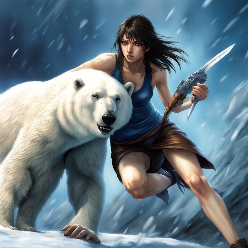 Hyperrealistic Polar Bear Attack on Final Fantasy Character