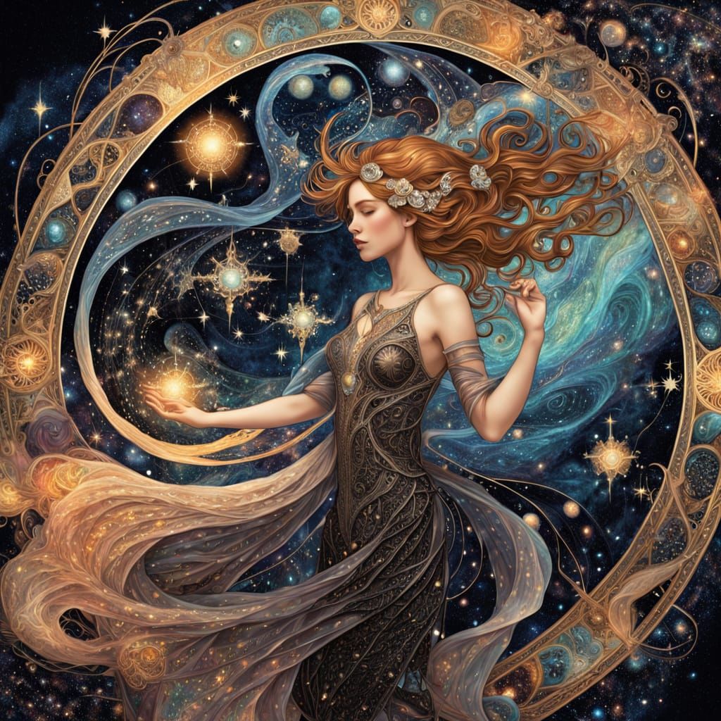 Celestial Cartographer Mapping Stars on Cosmic Loom