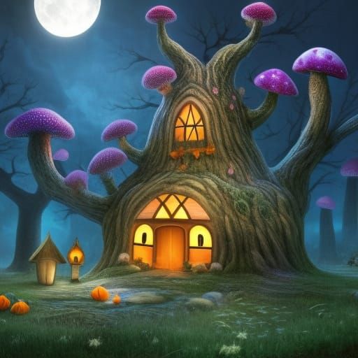 Cotton Candy Mushroom House with Sleeping Bear