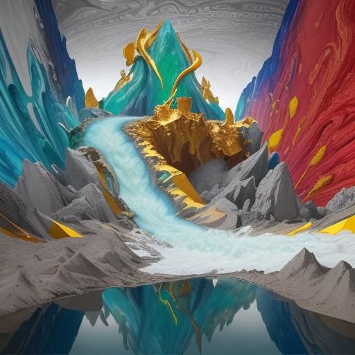 Surreal Mountain Stream in Expressionist Oil Painting