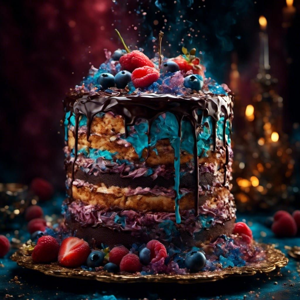Appetizing Cake with Luminous Layers, Hyperrealistic