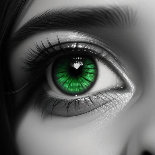 Vivid Green Eyes in Grayscale Portrait