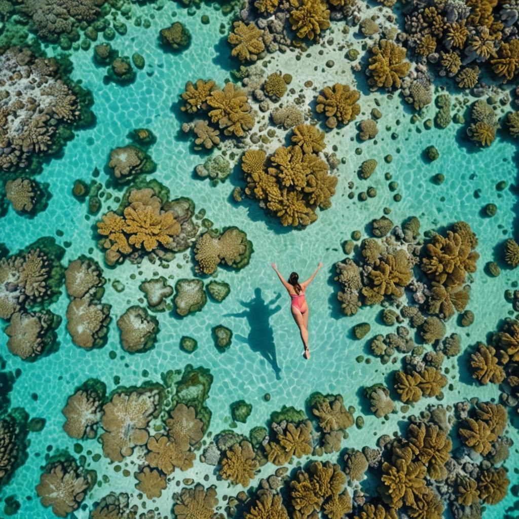 Girl Floating on Crystal Clear Water