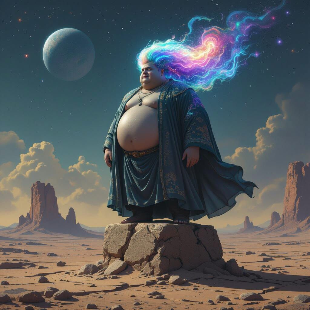 Galactic Mane Boy on Alien Monolith