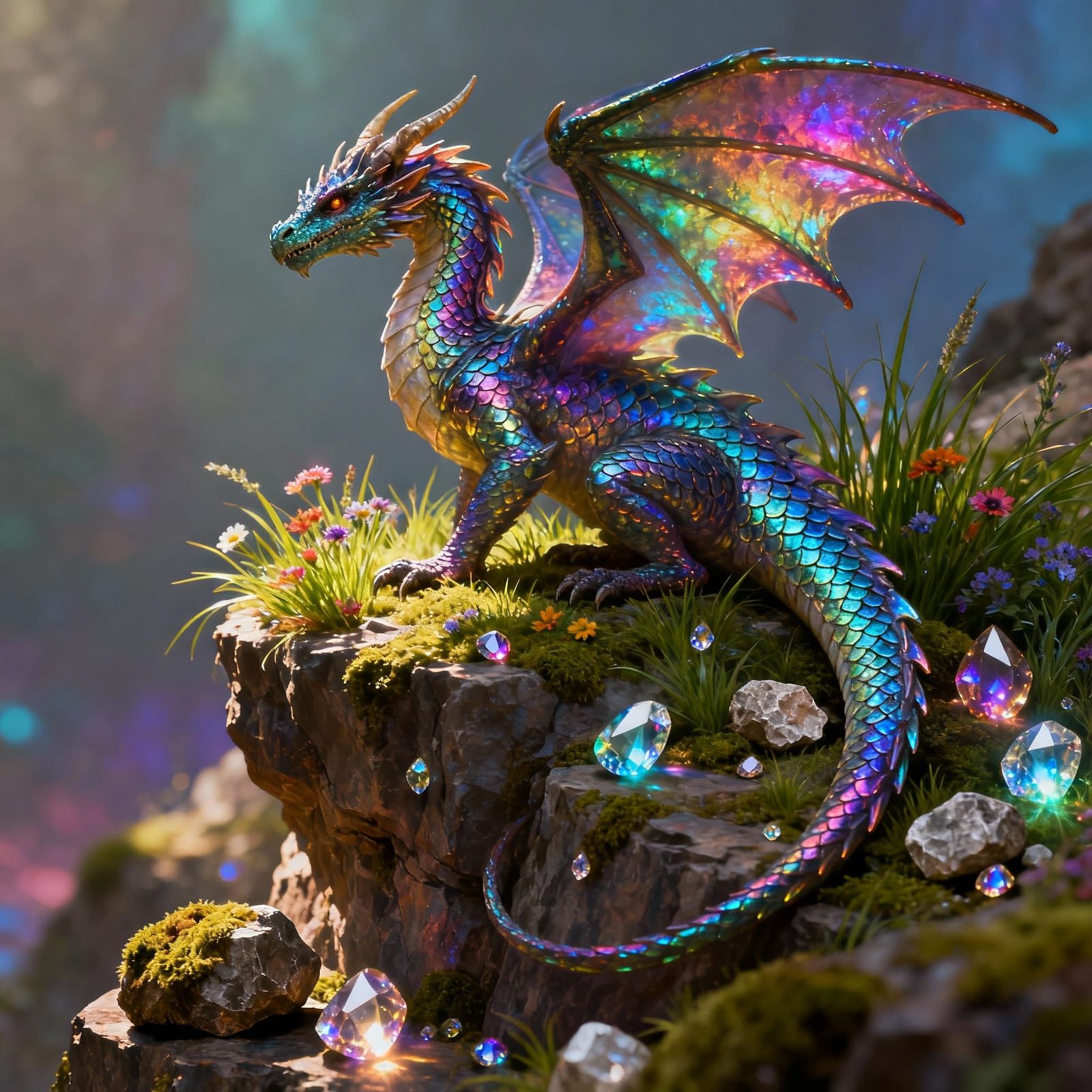 Majestic iridescent dragon