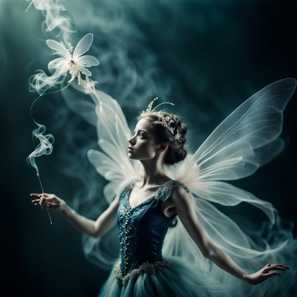 Ethereal Smoke Fairy in Hyperrealistic Macro Photography