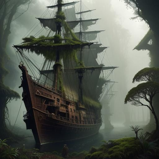 Overgrown Shipwreck: Atmospheric Digital Matte Painting