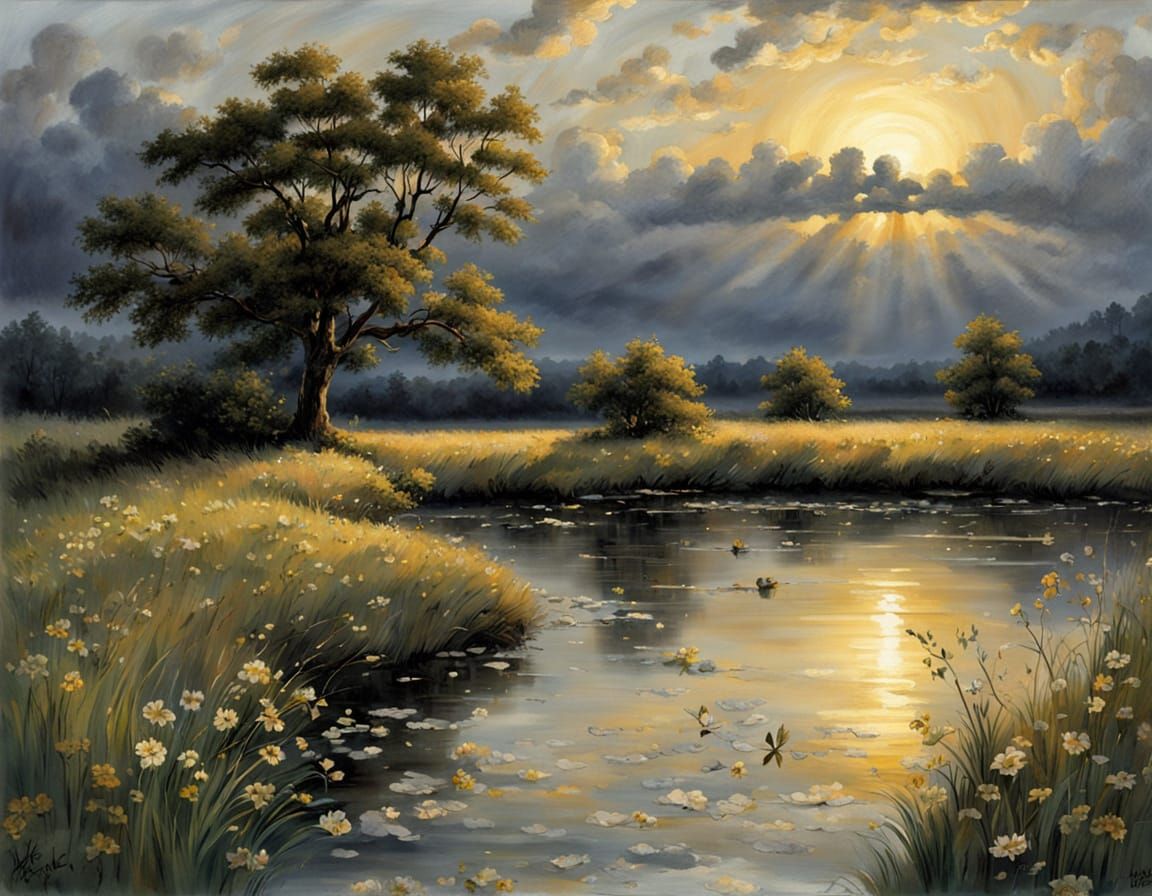 Golden Twilight Peace Falls on a Summer Evening