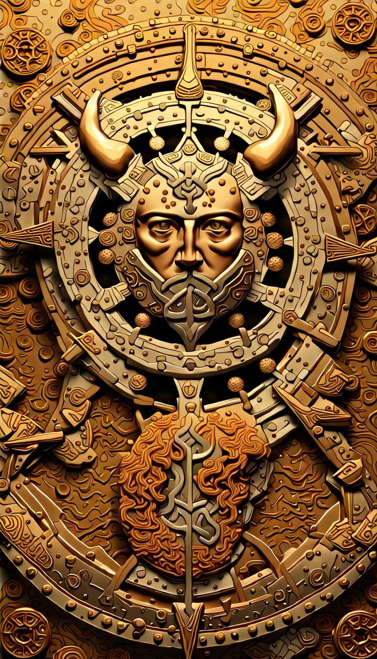 Golden Vegvisir Symbols Over Viking Sea: 3D Art