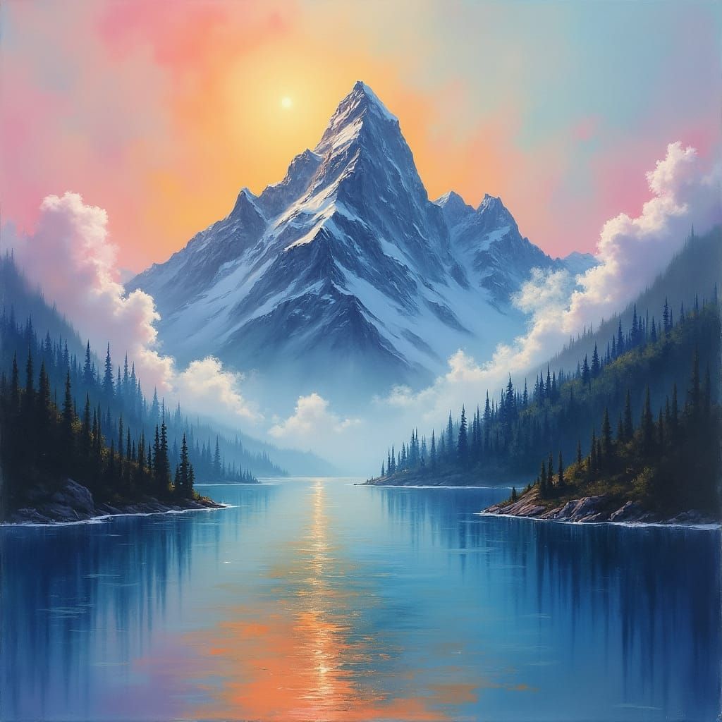 Rainbow Lake Reflects Majestic Mountain in Ethereal Landscap...