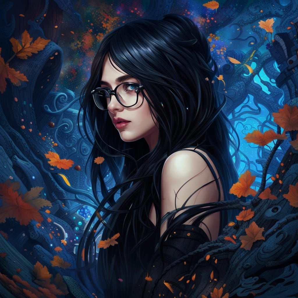 Beautiful Girl with Black Hair and Blue Eyes