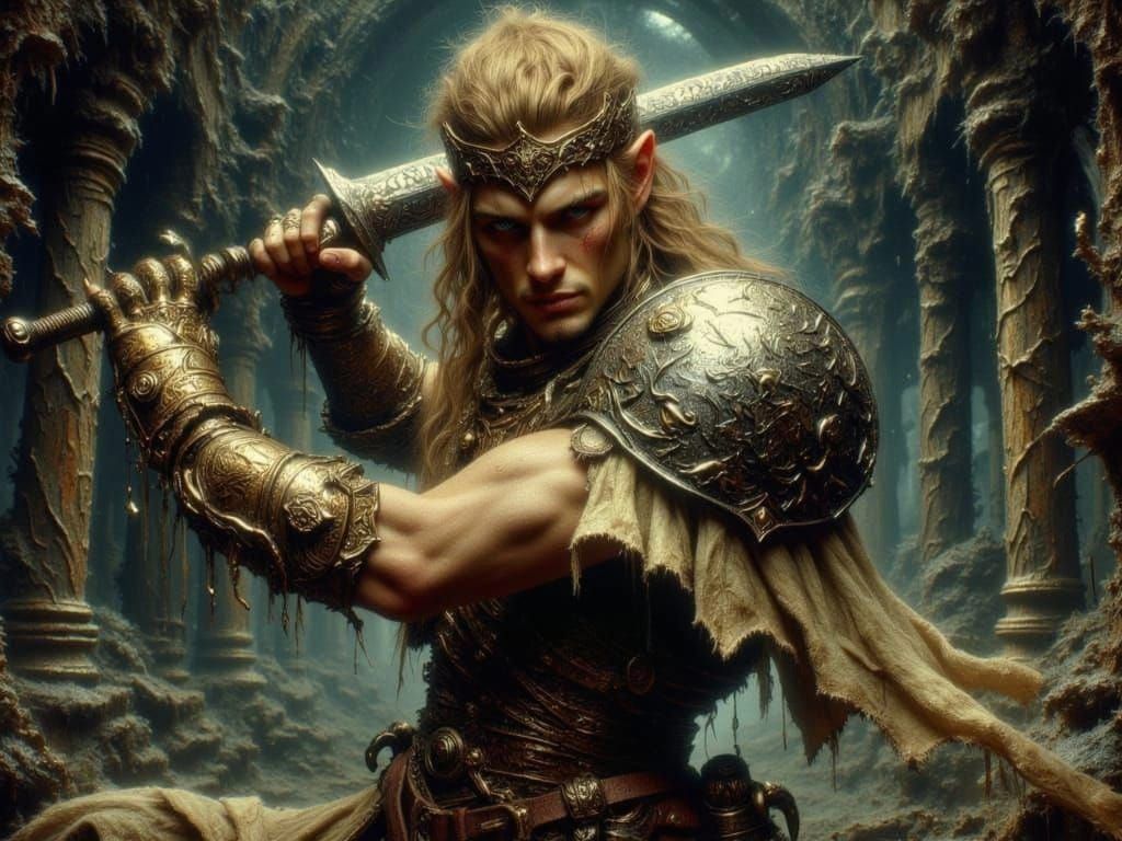 Stern Gothic Sun-Templar Wielding Zweihander in Battle