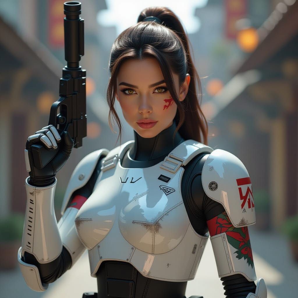 Female Clone Trooper with Tattoos: Heroic Portrait