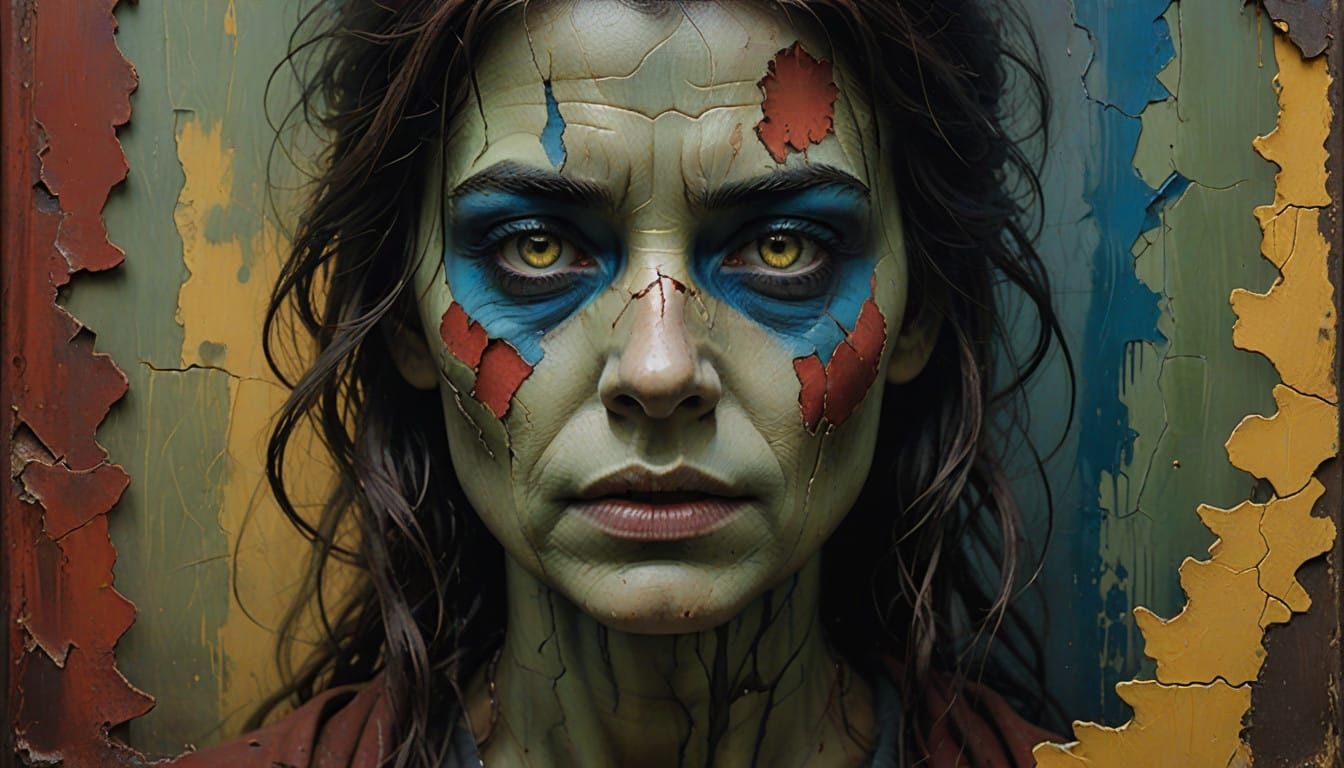 Ethereal Portrait of Turmoil in Weathered Colors