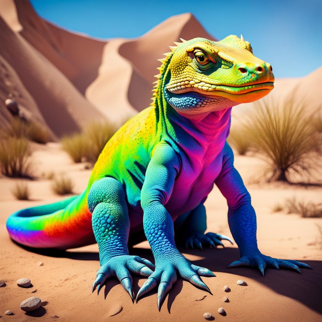 Rainbow Komodo Dragon in Sahara, Graffiti Street Art