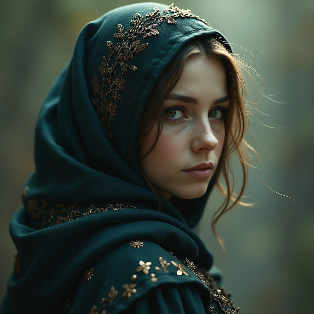 Mysterious Woman Portrait in Ethereal Light