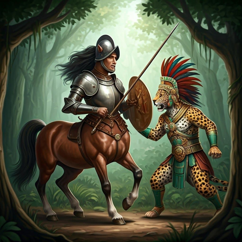 Conquistador Centaur vs Aztec Jaguar Warrior