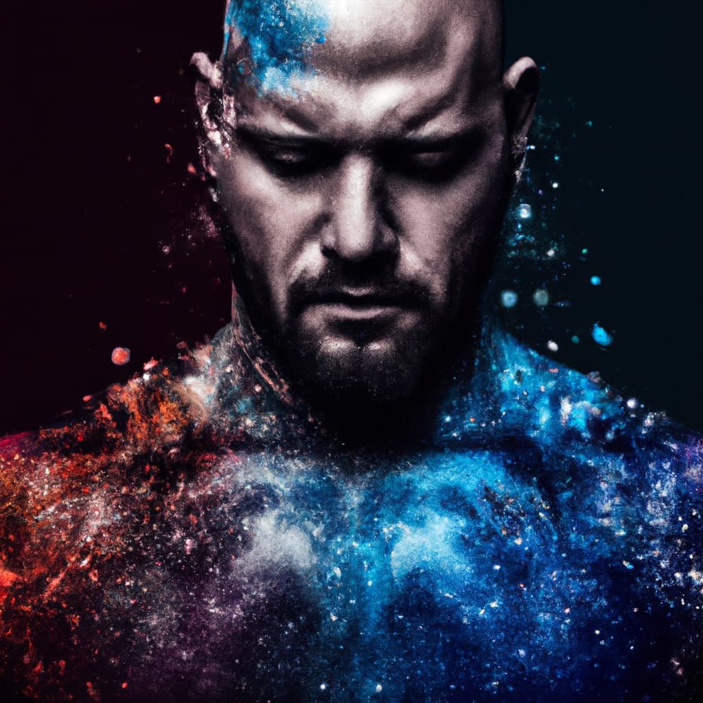 Hyperrealistic Muscular Man Portrait with Tattoos