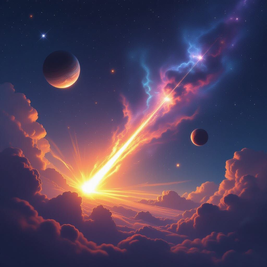 Meteor Streaks Across Sky During Planetary Collision