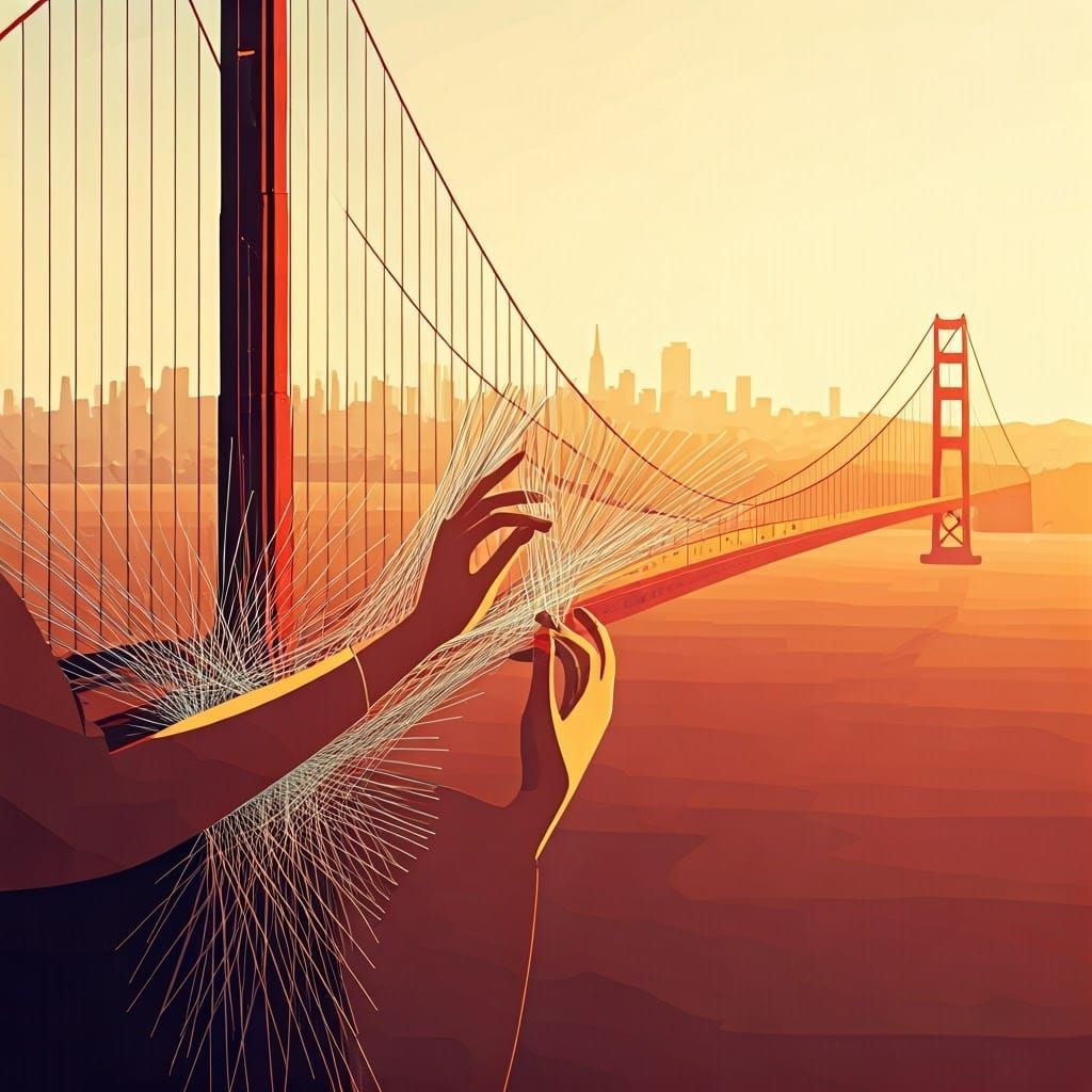 Golden Gate Bridge String Art in Geometric Style
