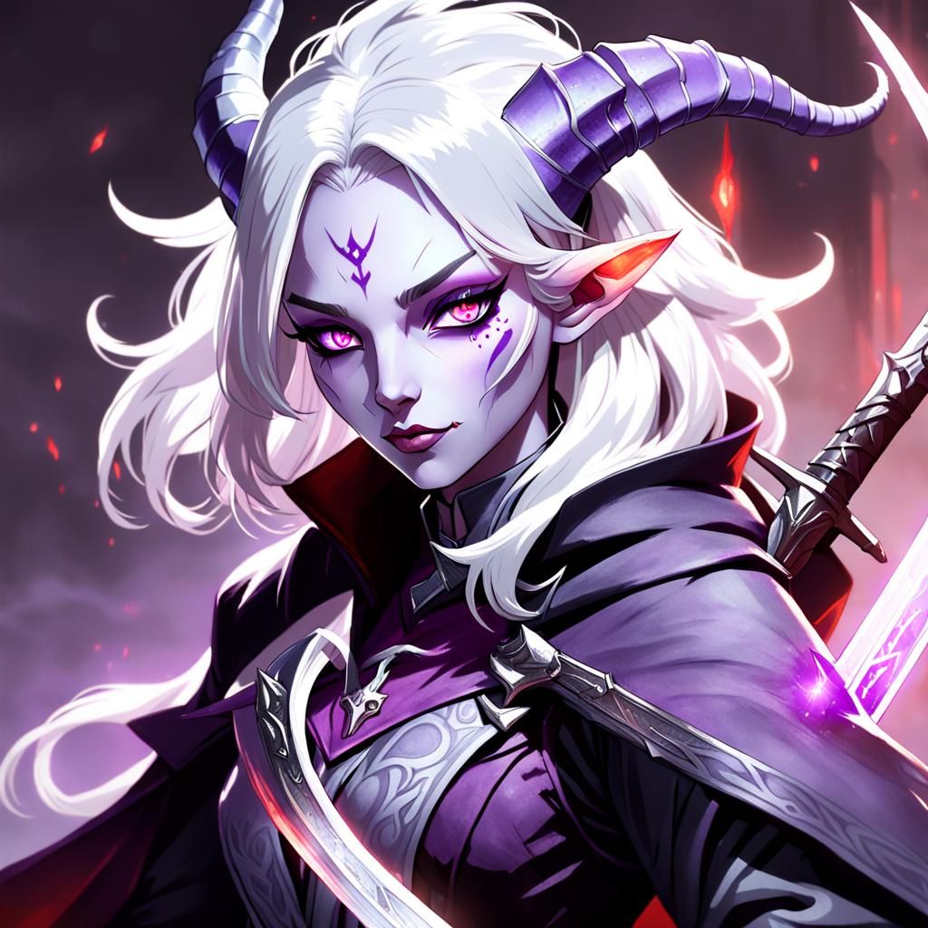 Tiefling Woman Holding Glowing Sword Concept Art