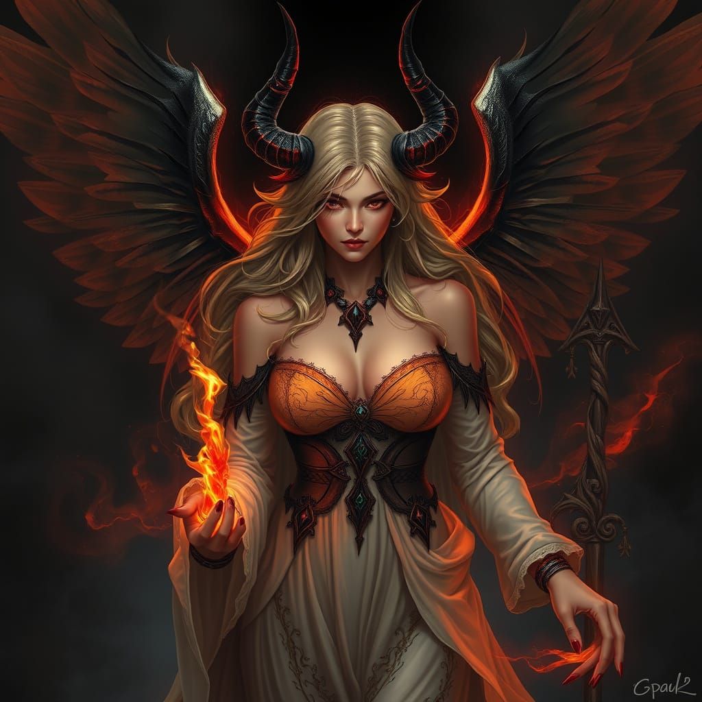 Dark Angel Half Demon in Ethereal Glow