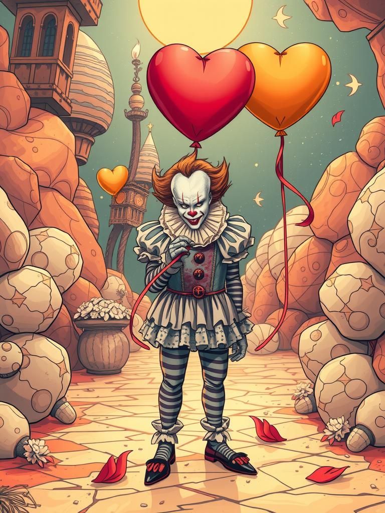 Pennywise with Heart Balloon in Dreamlike Poodlepunk Style