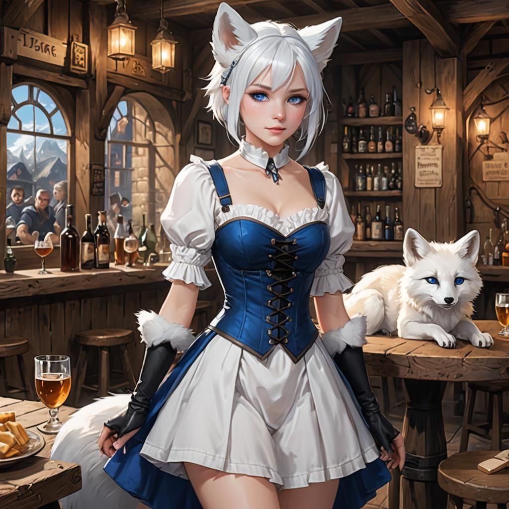 Fox-Eared Girl in Tavern with Corset Dress