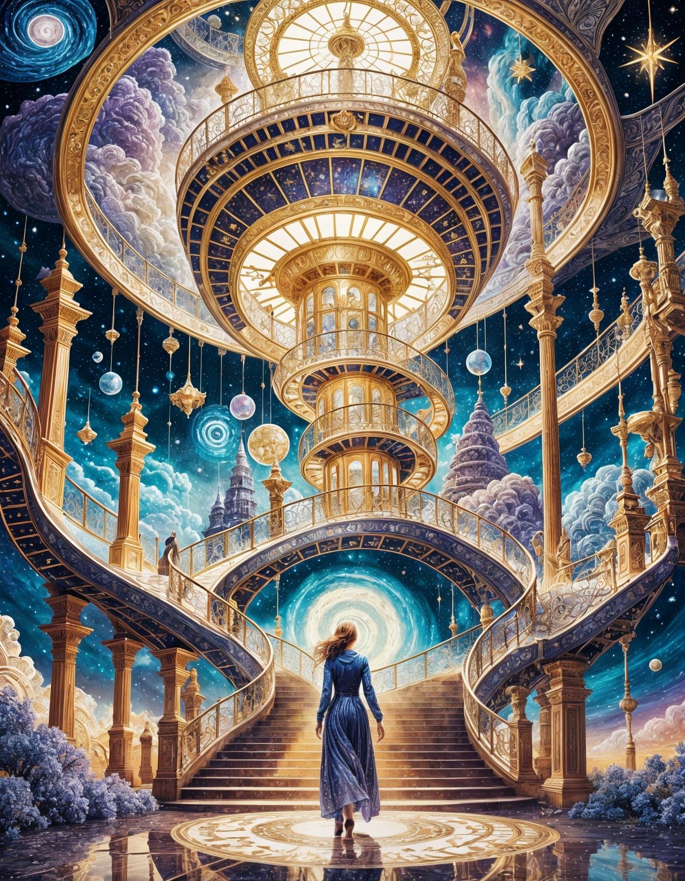 Golden Spiral Portal to a Starry Galaxy