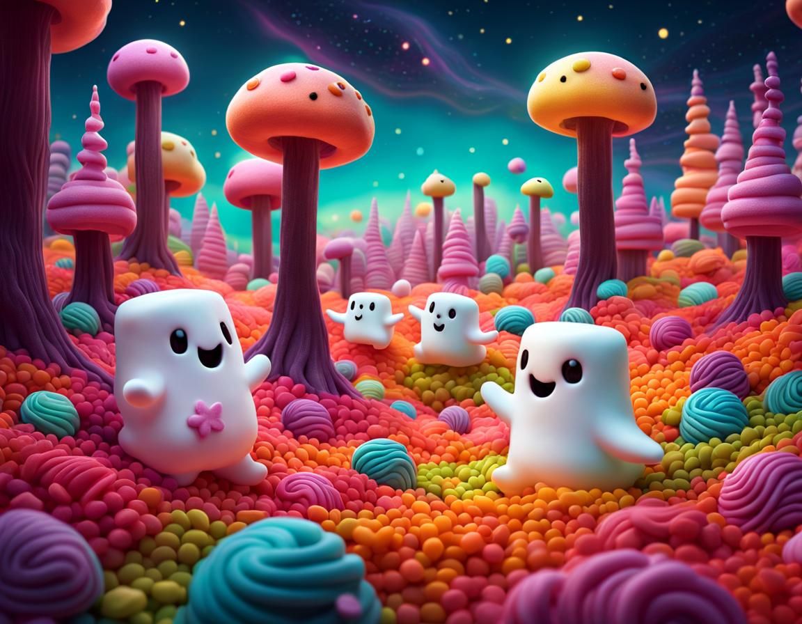 Marshmallow Ghosts in Psychedelic Candyland